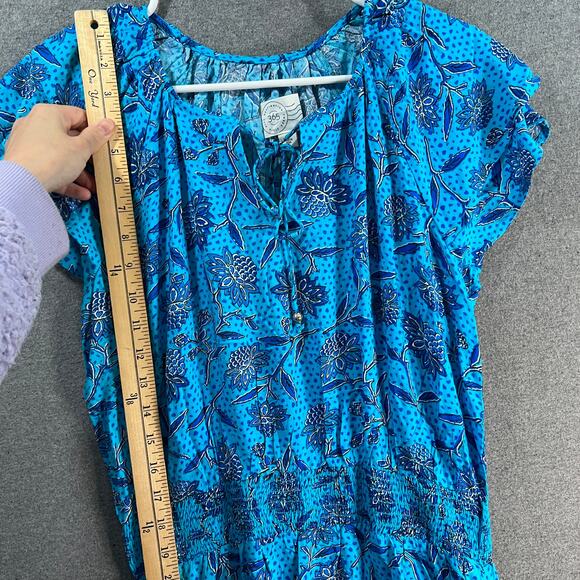 Destination 365 Short-Sleeve Midi Dress with Smo Turquoise Floral Size Small - Picture 8 of 13